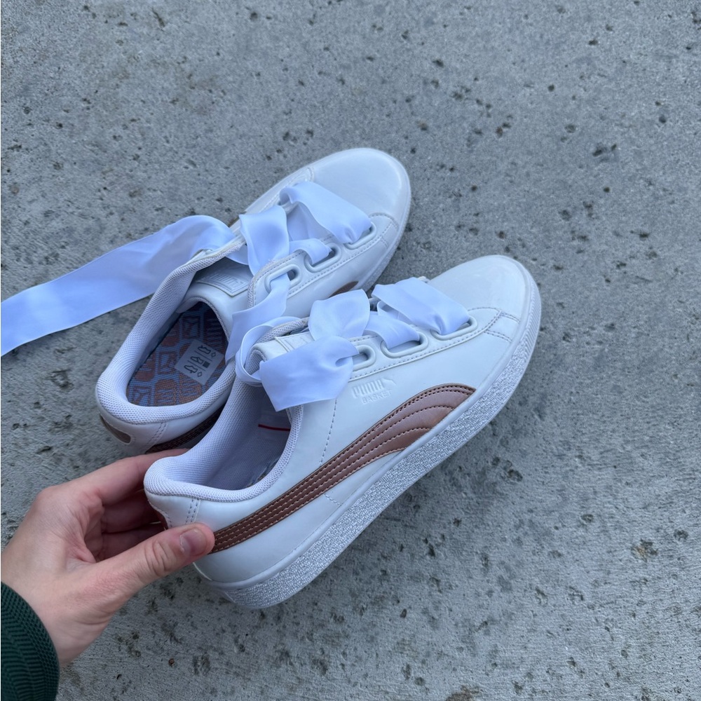 Puma White and Tan Sneakers
